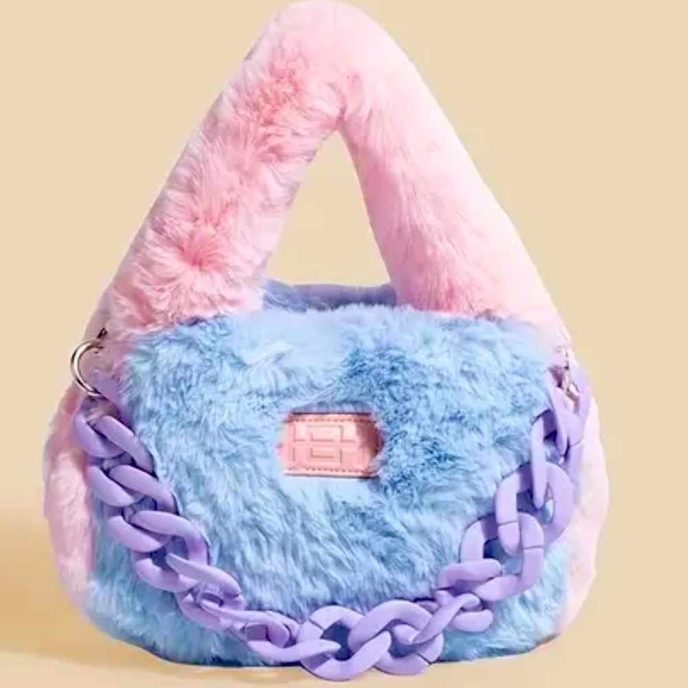 Faux Fur Pastel Pink Blue Lilac Lavender Chain Mini Bag Kawaii Cutegoth Y2K